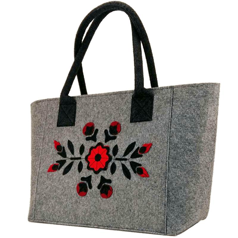 Фетрова сумка з аплікацією "Червона квітка" темно-сіра