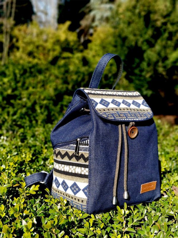 Джинсовий рюкзак середній з гобеленом кольору хакі (15007-6)