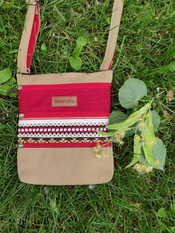 Міні сумка 4 кишені (пісочний та червоний) (23006)
