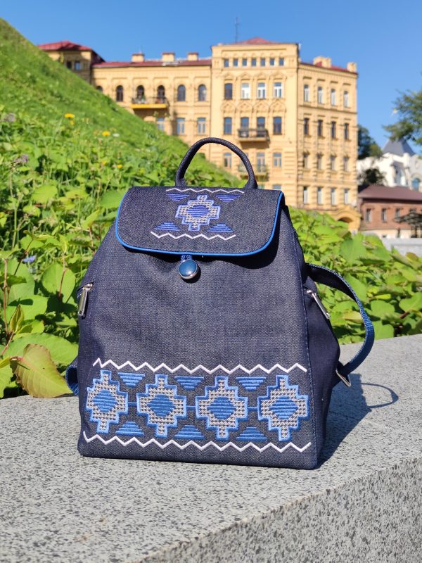 Джинсовий рюкзак з вишивкою Синя доріжка (18008)