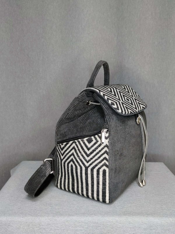 Рюкзак великий вельветовий сірий з геометричним візерунком (15026)