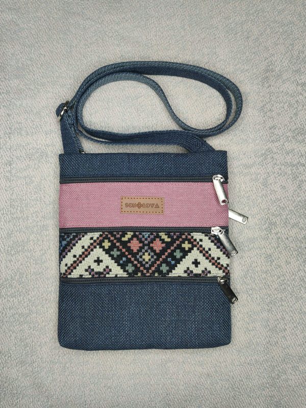 Міні сумка 4 кишені (синя, світло рожева, орнамент) (23013)