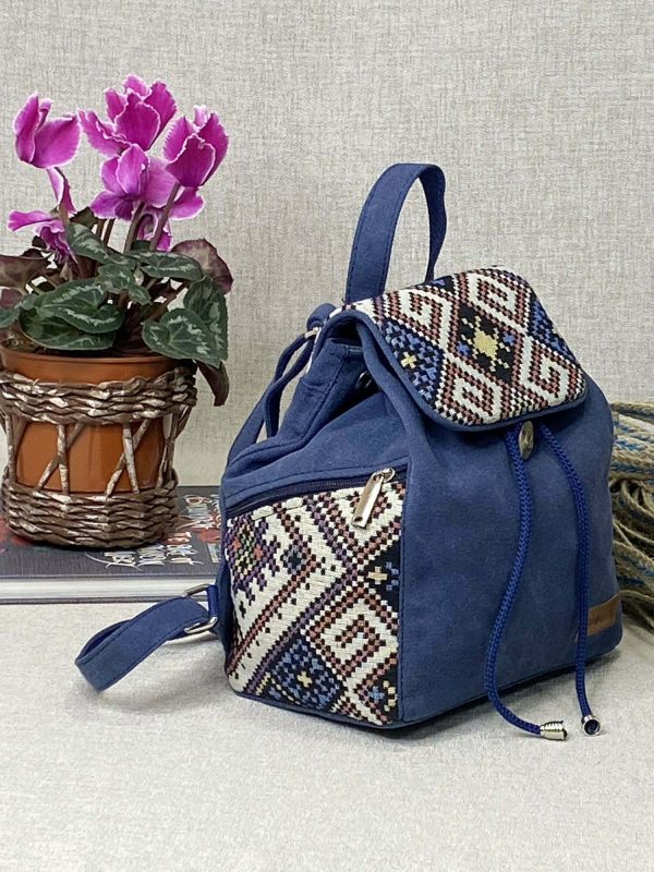 Рюкзак середній синій з декором орнамент (15036)