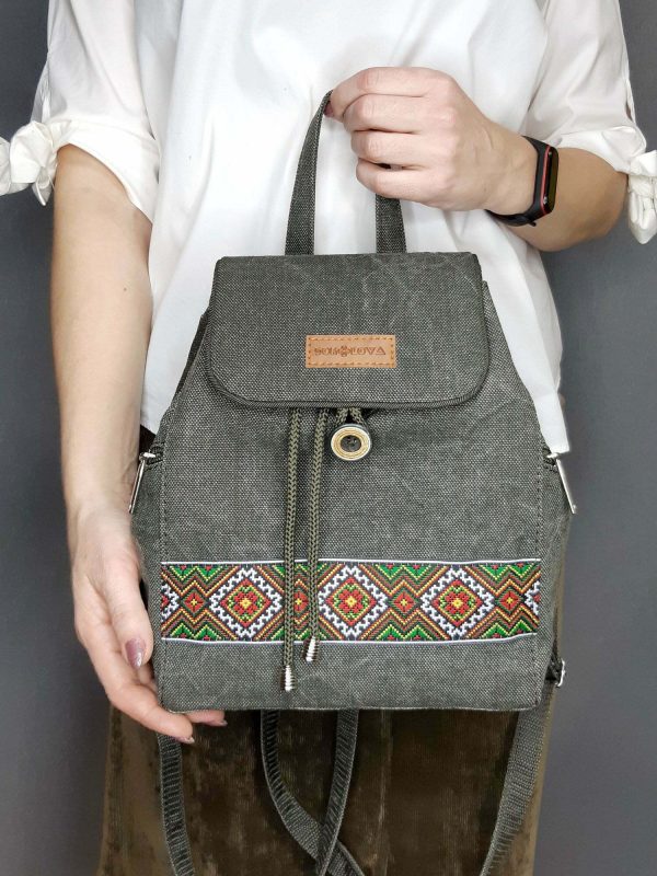 Рюкзак середній колір хакі з орнаментом (15030)