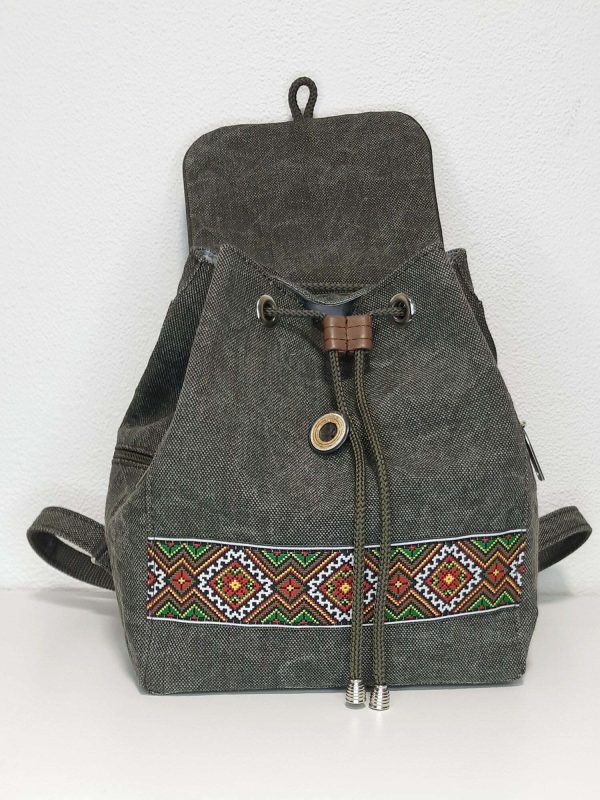 Рюкзак середній колір хакі з орнаментом (15030)