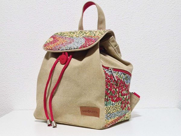Рюкзак середній колір пісок з декором "квіткове поле" (15043)