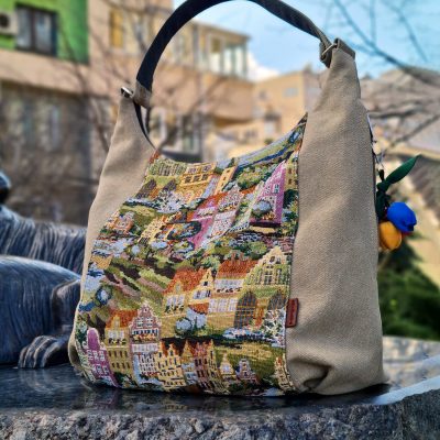 Бежева сумка "Кольорове місто"