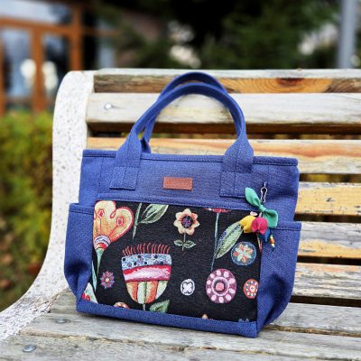 Синя сумка з візерунком «Квіти гранату»