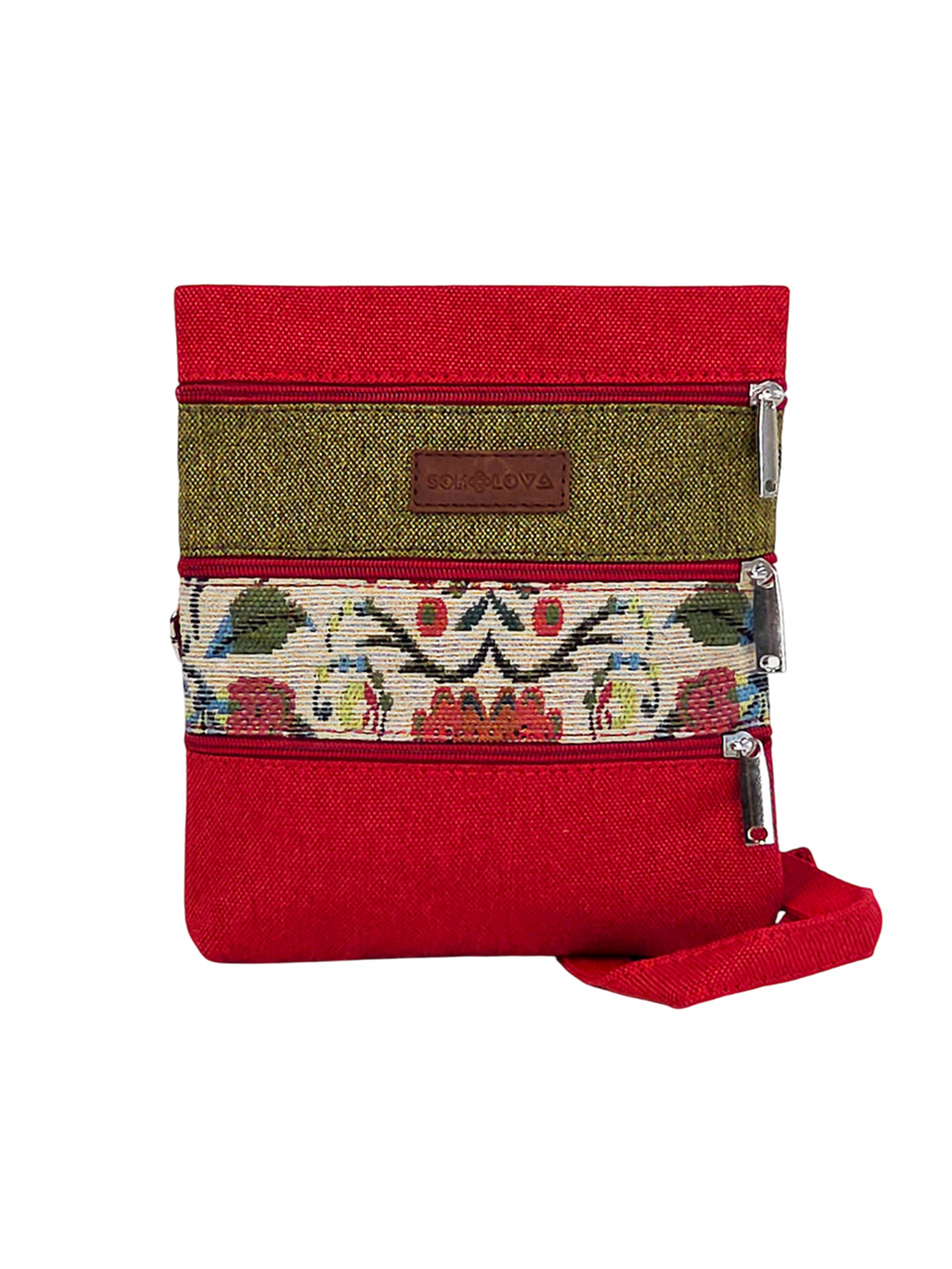 Сумка з українським орнаментом (30028) Компактна червона крос-боді