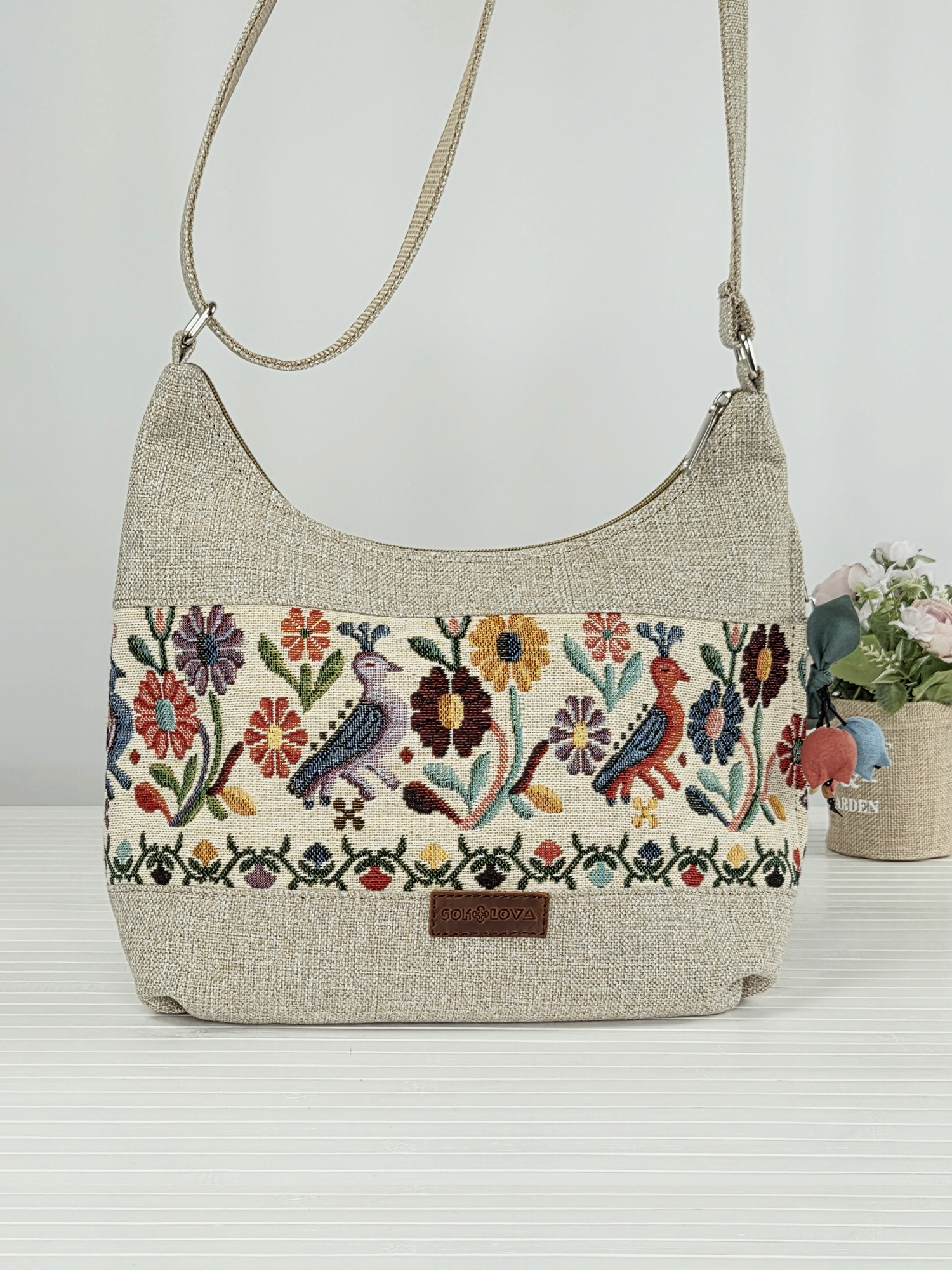 Жіноча сумка-хобо у лляних відтінках (19047)