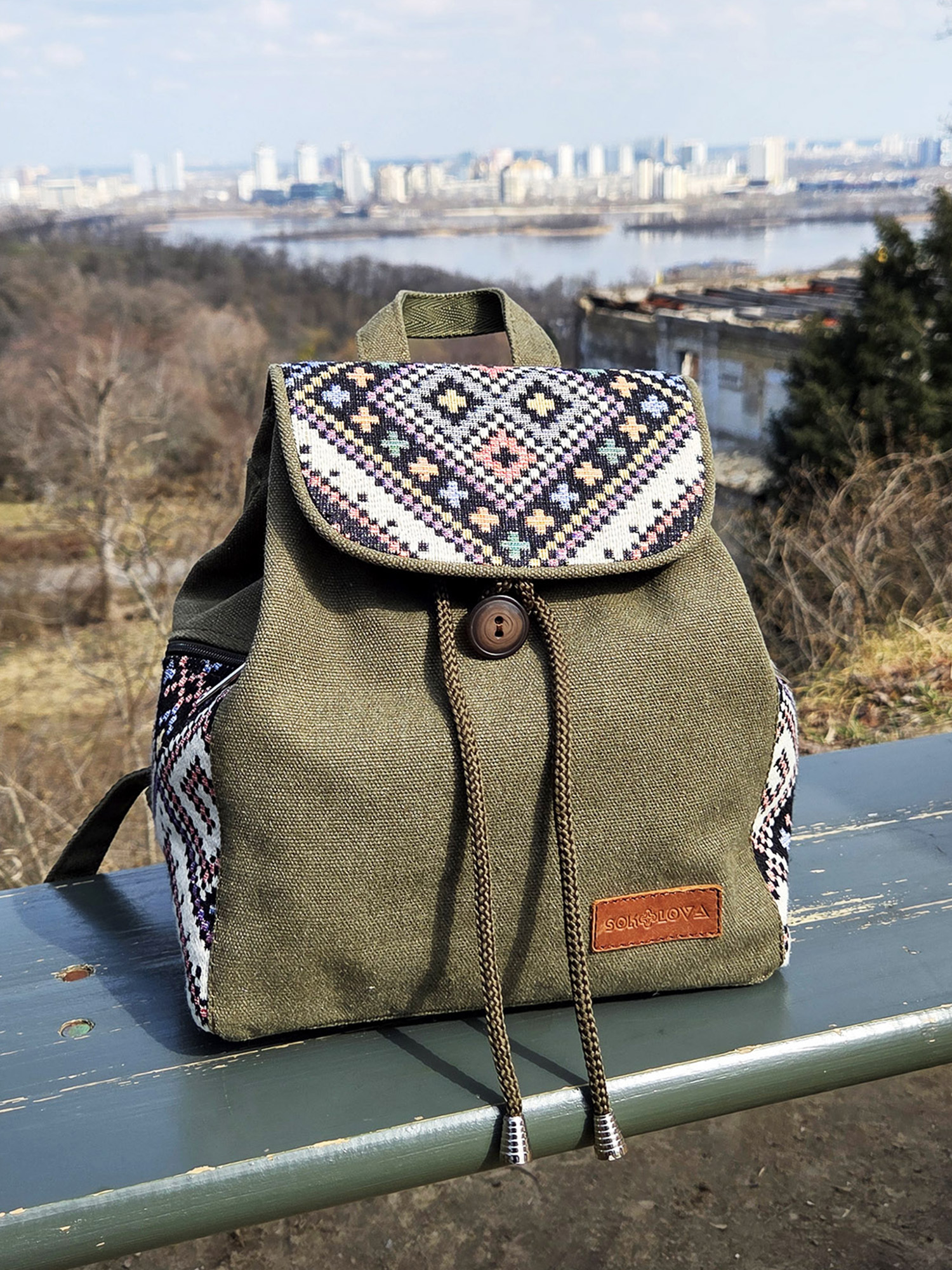 Рюкзак в етнічному стилі у кольорі хакі (18927)