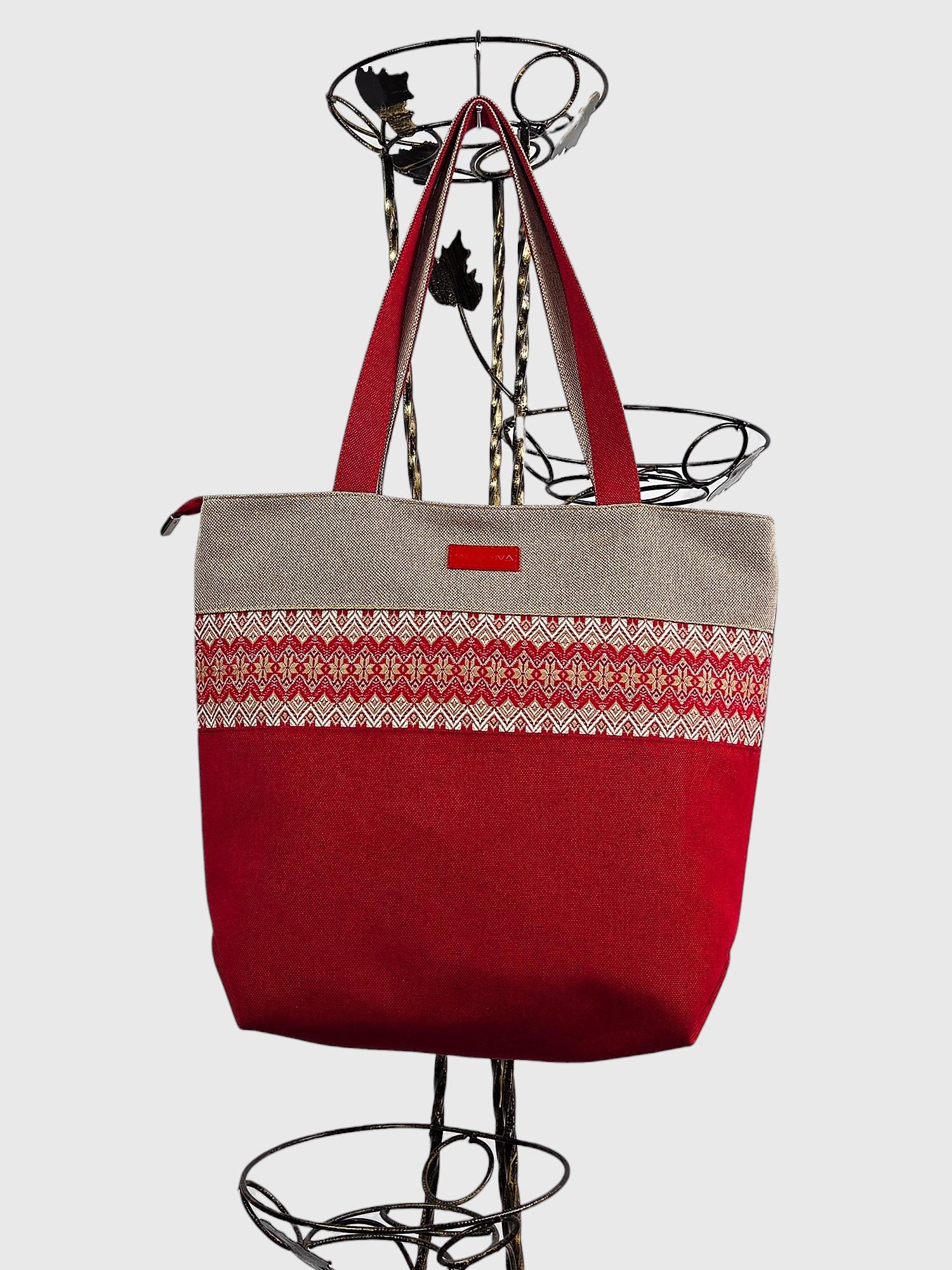 Червоний шопер з етно вставкою (24077)